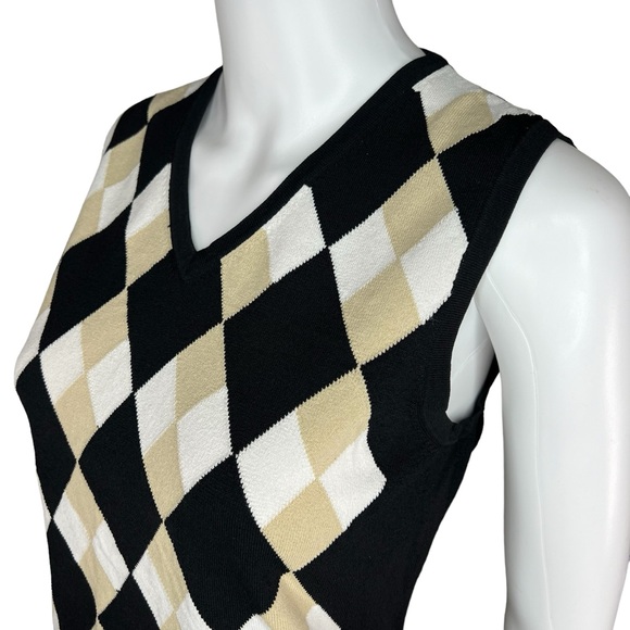 Black Argyle Diamond Golf Knit VNeck Vest M - Picture 3 of 5